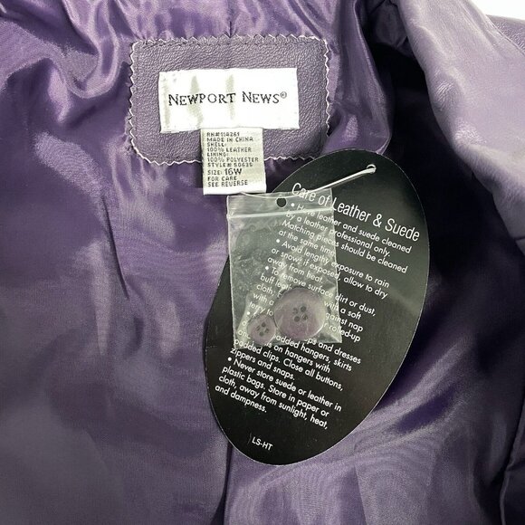 NWD Newport News Purple Leather Coat 2 Button Collar Lined Pockets Plus Size 16W - Picture 4 of 16